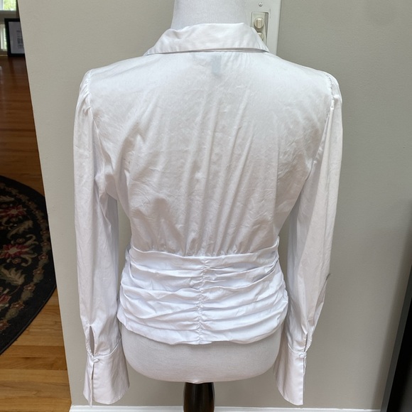 White House black market | white ruched blouse, Sz 10 - Picture 2 of 7
